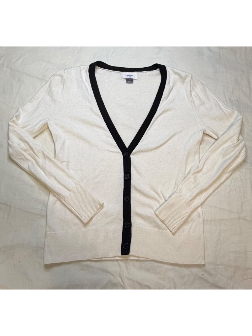 Old Navy White Contrast Black Trim Tipped V-Neck Cardigan Sweater
